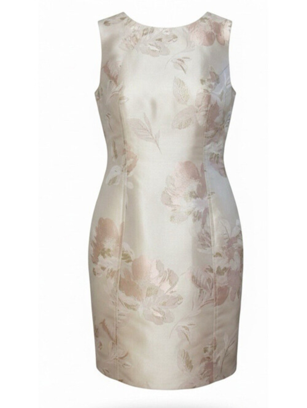 Tahari 6 Pastel Pink Floral Satin Sleeveless Sheath Gold Metallic Accent Elegant